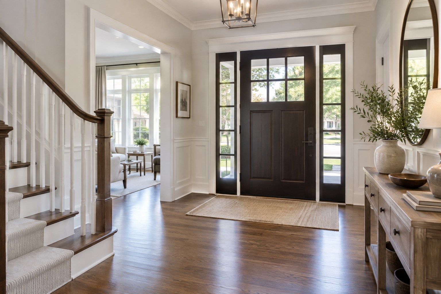 A bright Chicago-suburb home interior, illustrative